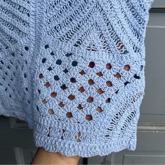 Sans Souci light blue knit sleeveless top size small 100% cotton, bohemian style - Picture 4 of 7